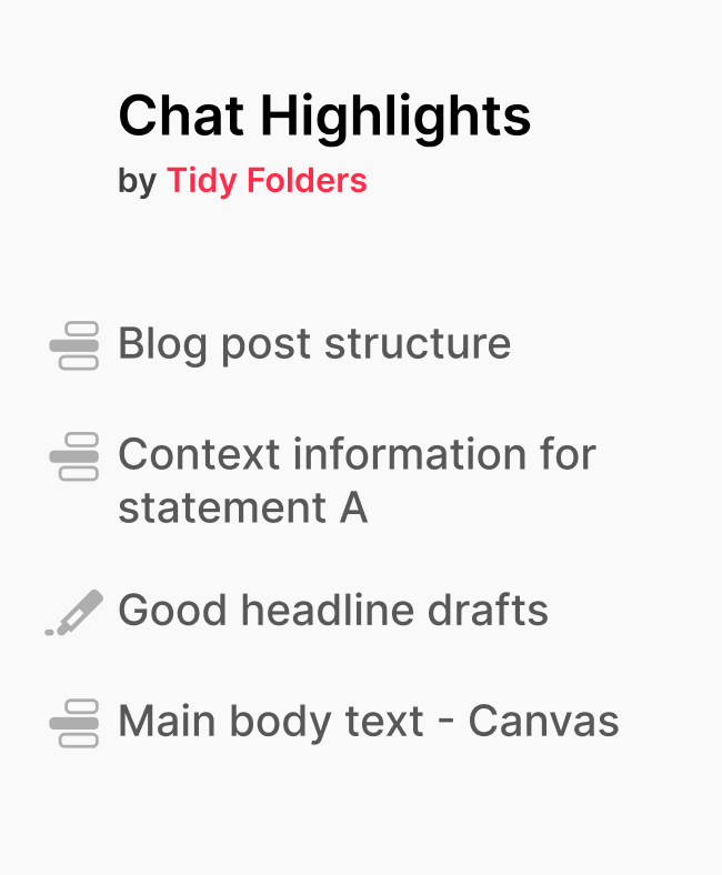 The Chat Highlights panel of the Gemini folders extension: a list of saved highlights, each one a link that reopens the chat at the marked passage